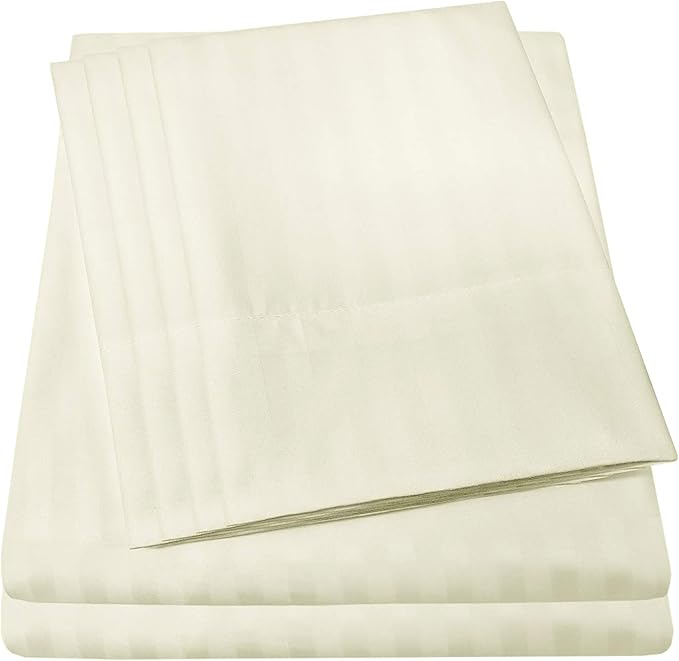 Dobby Stripe Queen Sheets - 6 Piece 1500 Supreme Collection Fine Brushed Microfiber Deep Pocket Queen Sheet Set Bedding - 2 Extra Pillow Cases, Great Value, Queen, Dobby Beige