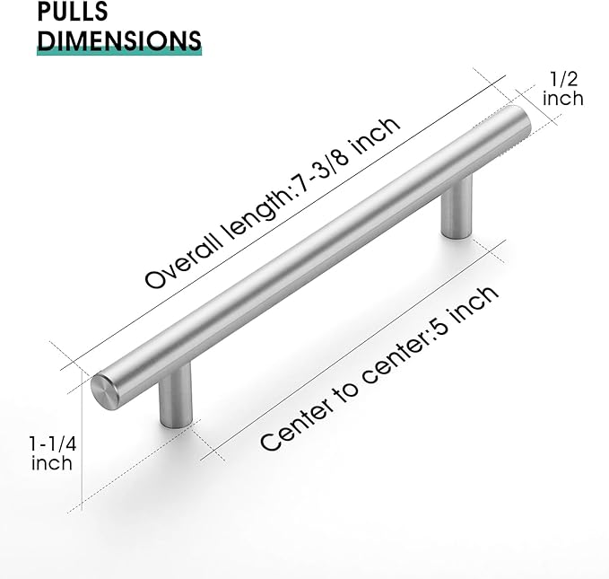 JOY DECOR 30 Pack 7.38 Inch Cabinet Pulls Kitchen Cabinet Handles with 5 Inch Hole Center Brushed Nickel Cabinet Hardware Stainless Steel Kitchen Drawer Pulls for Cabinets Cupboard, 128mm Hole Centers