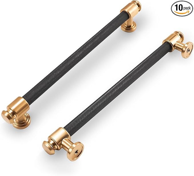 10 Pack 6-1/4" Hole Center(160mm) Matte Black and Champagne Bronze Kitchen Cabinet Handles Cabinet Pulls Black Drawer Pulls Kitchen Cabinet Hardware Kitchen Handles