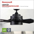 Honeywell Ceiling Fans Xerxes Modern 62 Inch Ceiling Fan with Light, Remote Control Fan, LED Indoor Fan with 8 Blades, Matte Black and Ash Blade Finish Options, Matte Black (51473-01)