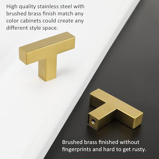 LONTAN 30 Pack Dresser Knobs Brushed Brass Kitchen Cabinet knobs Square Gold Cabinet Door Hardware for Bathroom Closet Cupboard