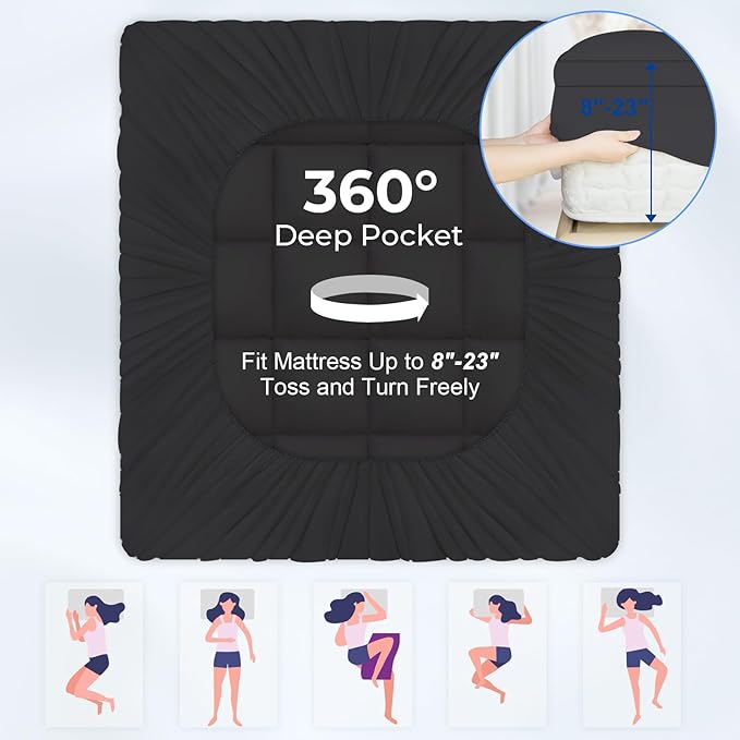 KAYFIA King Mattress Topper, Extra Thick Mattress Pad Cover for Deep Sleep,3D+7D Snow Down Alternative Fill Overfilled Plush Pillow Top Mattress with 8-23 Inch Deep Pocket-Black