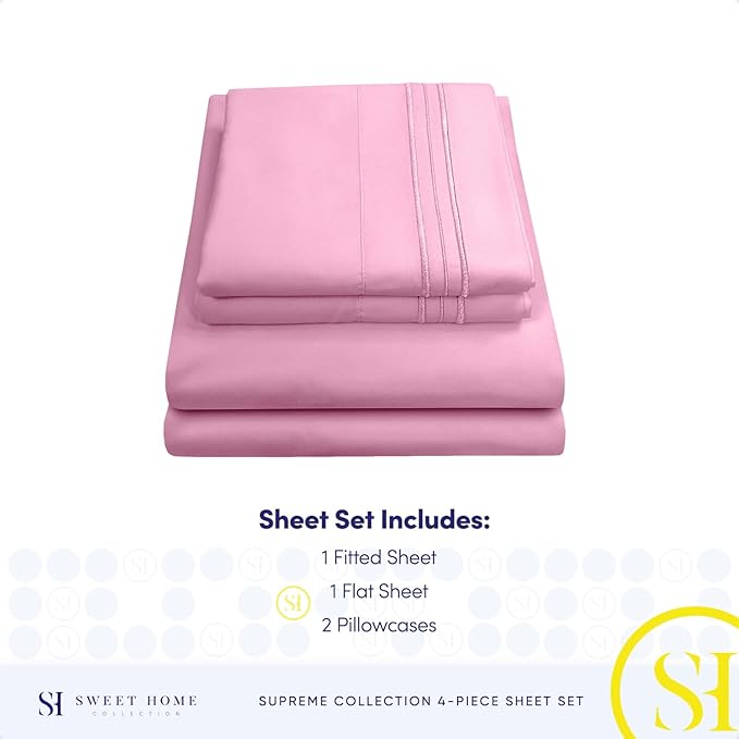 California King Sheet Sets - Breathable Luxury Sheets with Full Elastic & Secure Corner Straps Built In - 1800 Supreme Collection Cal King Deep Pocket Bedding Set, Sheet Set, California King, Pink