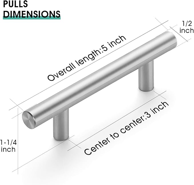 JOY DECOR 60 Pack 5 Inch Cabinet Pulls Kitchen Cabinet Handles with 3 Inch Hole Center Brushed Nickel Cabinet Hardware Stainless Steel Kitchen Drawer Pulls for Cabinets Cupboard, 76mm Hole Centers