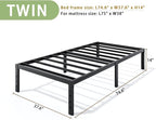 Metal Bed Frame Twin Size - 14 Inch Heavy-Duty Twin Platform Bed Frame No Box Spring Needed, Easy Assembly, Noise-Free, Sturdy Mattress Foundation, Underbed Storage Space
