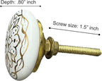 Perilla Home Set of 6 Decorative Round Shape Ceramic Knobs for Room Kitchen Cabinet Hardware Cupboard Door Knobs Dresser Wardrobe and Drawer Pulls (White & Gold)