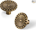 Brushed Antique Brass Cabinet Knobs 6 Pack Kitchen Vintage Round Sunflower Dresser Drawer Hardware Furniture Cupboard Handles for Bathroom Single Hole Knob SH-AB-K6
