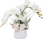 LESING Artificial Potted Orchid Flower for Table Centerpieces,Real Touch White Fake Orchid Flowers in Vase for Home Decoration ﻿(Style 2,White Vase)