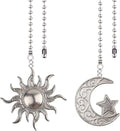 Silver Ceiling Fan Pull Chain, 12 Inches Totem Bohemia Pendant Extension Decorative, 3mm Beaded Ball Chain Extender Ornament with Connector Moon and Sun (2Pack)
