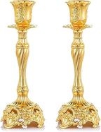 Sziqiqi Gold Candlestick Holders Set of 2 Taper Candle Holders Deluxe Ornate Candle Holders for Shabbat Taper Candles, Candle Centerpiece, Wedding Candles, Christmas Candle 7.4inch