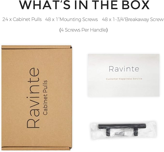 Ravinte 24 Pack | 5 Inch Cabinet Pulls Matte Black Stainless Steel Kitchen Drawer Pulls Cabinet Handles 5InchLength, 3Inch Hole Center