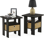 Furinno Andrey Set of 2 End / Side Table / Night Stand / Bedside Table with Bin Drawer, Espresso
