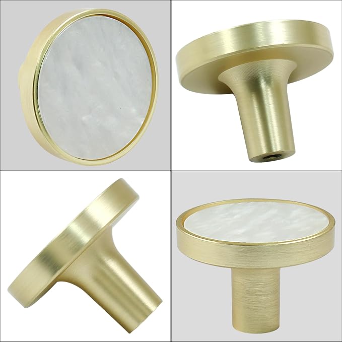 6 Pcs Gold Knobs for Dresser Drawers, Round Dresser Cabinet Knobs Pulls for Kitchen Cabinet Cupboard Door Furniture Decorative, White