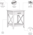 Bush Home End Table with Drawer, Nightstand with Storage, Living Room and Bedroom Furniture, Key West Collection, Pure White Oak