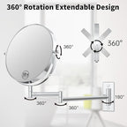 Wall Mounted Makeup Mirror, 10x/1x Double-Sided Magnifying Mirror, 360° Extendable Arm Bathroom Mirror, 8 inch Vanity Mirror for Makeup or Shaving Chrome Finish