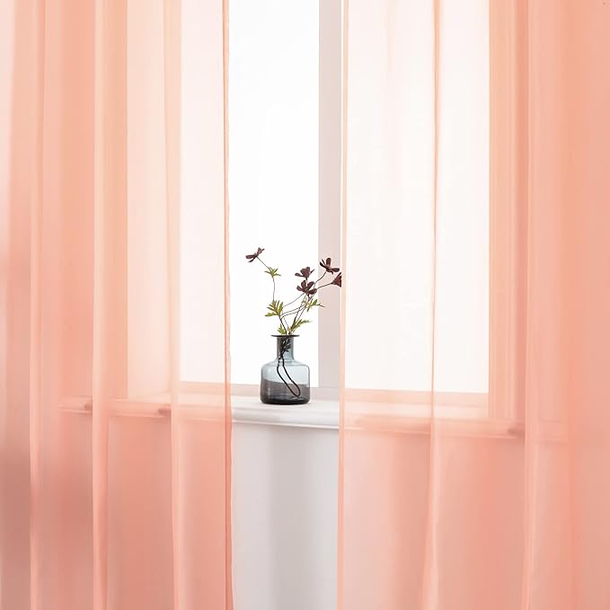 DUALIFE Blush Pink Sheer Curtains 45 inches Long for Girls Room with Rod Pocket Small Short Sheer Pink Voile Window Drapes 45 Inches Long for Nursery Kitchen Bathroom Basement 52x45 Inch 2 Panels