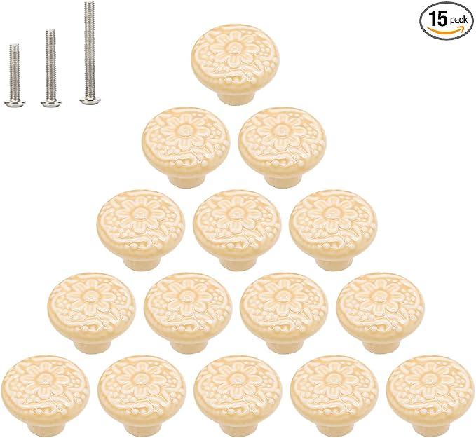 HUAMULAN 15 PCS Cabinet Knobs Glossy Ceramic Dresser Mushroom Table Drawer Cupboard Pull Furniture DIY Wardrobe Solid Color Vintage Handle,with 3 Size Mounting Screws