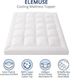 ELEMUSE 1300 GSM Overfilled Mattress Topper Queen with Baffle Box Design,Extra Thick Cooling Pillow Top Pad, 400TC Cotton Cover, Plush & Support Snow Down Alternative, White