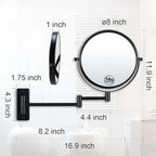 Wall Mounted Magnifying Makeup Mirror with 1X 10X Magnification and Extendable Arm, 8 Inch Double Sided Vanity Mirror for Bathroom, Wall Mirror for Teen Girls, Women, Matte Black