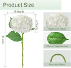 Real Touch White Hydrangea Artificial Flowers with Stems, Fake Silk Flowers for Outdoors, 3 Pcs Artificial Flowers for Home Decor Wedding Bouquets Centerpieces Vase