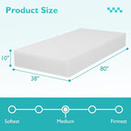 FDW | 10 Inch Twin XL Mattress | Medium Firm | Gel Memory Foam Mattress | White | Bed in a Box, CertiPUR-US Certified | Pressure Relief, Cooling Ventilated Foam | Washable Removable Cover