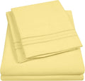 Sweet Home Collection Queen Size Sheet Set with Built-in Sheet Straps - Deep Pocket Fitted Sheet, Flat Sheet & Pillowcases - Soft, Wrinkle-Free, Secure Fit - Pale Yellow