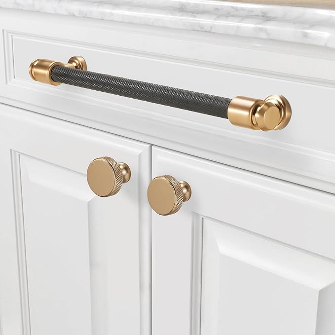 6 Pack 10 Inch (254mm) Matte Black and Champagne Bronze Cabinet Handles: Black Drawer Pulls