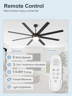 YUHAO 72 Inch Black Ceiling Fan with Light and Remote Control.Noiseless,Dimmable,3CCT,6 Speeds Reversible, DC Ceiling Fans for Indoor or Covered Outdoor