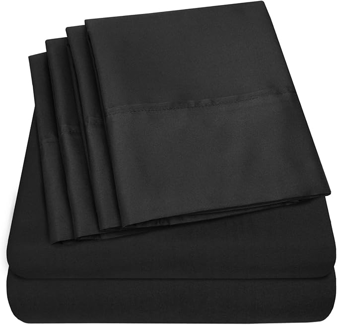 Sweet Home Collection 6 Piece 1500 Supreme Collection Brushed Microfiber Deep Pocket Sheet Set-2 Extra Pillow Cases, Great Value, Rv Short Queen, Black