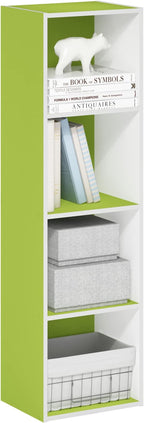 Furinno PASIR Book Shelf, 4-Tier Modern Bookshelf, Open Shelves Bookcase 9" x 12" x 42", for Living Room, Bedroom, Home Office, Green/White