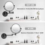 Wall Mounted Makeup Mirror with 3 Color Lights Stepless Dimming, 8" 1X/10X Magnifying LED Two Sided Touch Sensor Extendable Arm 360 Swivel Shaving Light Up Mirror Hardwired for Bathroom, Matte Black