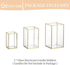 Glasseam Glass Hurricane Candle Holder: Set of 3 Gold Square Candle Holders for Pillar Candles Large for Table Centerpiece Wedding Christmas Decorative