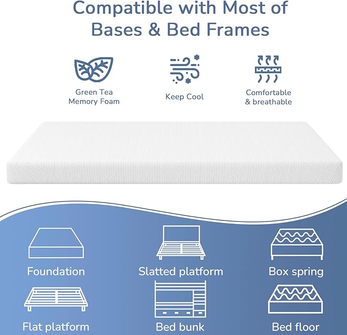 PayLessHere 5 Inch Full Green Tea Memory Foam Mattress Cooling Gel Infused Mattress,Medium Firm Mattresses Fiberglass Free/CertiPUR-US Certified/Bed-in-a-Box/Pressure Relieving Full Size,White