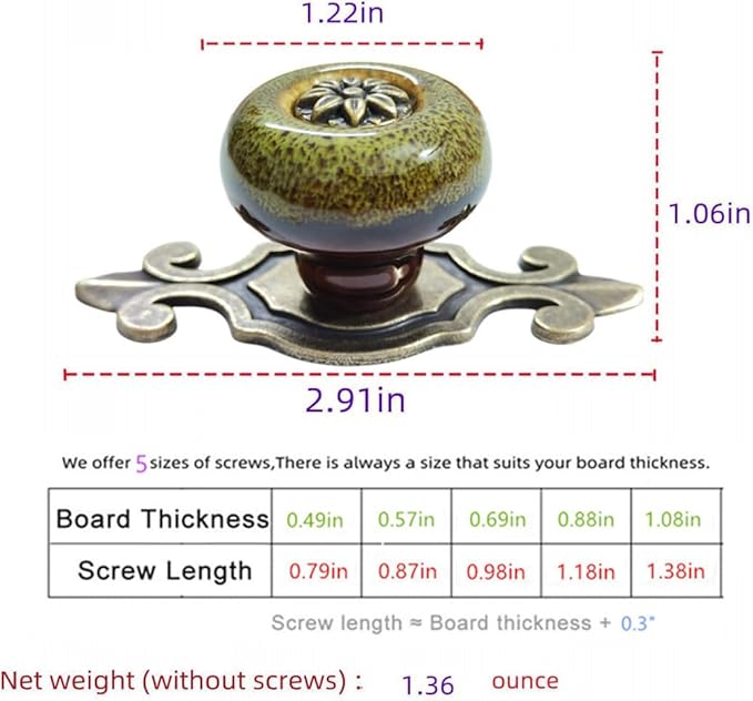 5 Pack Retro Ceramic Knobs,Vintage Dresser Kitchen Petal Cabinet Pulls Rustic Zinc Alloy Base Back Plate Kid Cupboard Wardrobe Drawer Door Handles (Leopard Print Green)