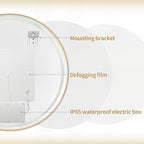 40" Round LED Bathroom Mirror, Wall Mounted Backlit Vanity With Lights, Fog Free Circle With Gold Frame, Smart Light Up 3-Color
