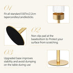 Glass Hurricane Candlestick Holders Gold, KSWING Set of 3 Taper Candle Holders Brass Tall Clear Candle Stand Holders, Perfect for Table Centerpiece Party Wedding Christmas Home Decor