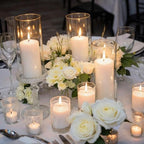 Set of 6 White Pillar Candles and Hurricane Candle Set, Clear Cylinder Vases Pillar Candle Holders for Pillar Candles, Glass Candle Holders for Party, Table, Home Decor, Wedding Centerpieces