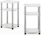Furinno JUST Side Table Set of 2, 3-Tier End Tables, Open Shelves Night Stand, Nightstand, Toolless Assembly, for Living Room, Bedroom, White Oak/Stainless Steel