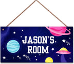 Personalized Outer Space Sign Cute Kids Aerospace Themed For Kids Room Nursery Baby Playroom Door Decor,Custom Name Stars Wall Decor Decorative Plate for Boys Room