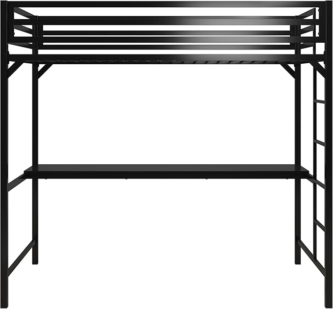 DHP Miles Metal Twin Loft Bed with Desk, Black