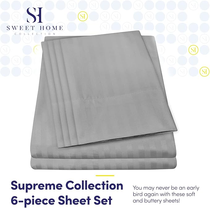 Dobby Stripe Queen Sheets - 6 Piece 1500 Supreme Collection Fine Brushed Microfiber Deep Pocket Queen Sheet Set Bedding - 2 Extra Pillow Cases, Great Value, Queen, Dobby Silver