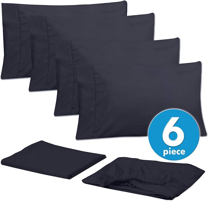 Queen Sheets Navy - 6 Piece 1500 Supreme Collection Fine Brushed Microfiber Deep Pocket Queen Sheet Set Bedding - 2 Extra Pillow Cases, Great Value, Queen, Navy