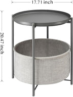 danpinera Round Side Table with Fabric Storage Basket, Metal Side Table Small Bedside Nightstand with Removable Tray Top for Living Room, Bedroom, Nursery, Laundry, Gray