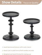 NUPTIO Pillar Candle Holder Black: Solid Cast Iron Candle Stand for 3 Inch Pillars - Vintage Sturdy Metal Candleholder for Halloween Christmas Fireplace Mantle Decor