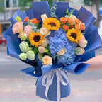 WEISPARK 100PCS Artificial Hydrangea Flowers, Fake Flowers Silk Hydrangea Full Flowers Heads with Stems for Wedding Home Party Shop Baby Shower Decor (Blue)