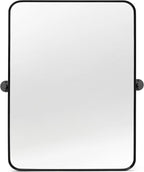 24" x 32" Pivot Rectangle Bathroom Mirror Tilting Beveled Black Metal Framed Vanity Mirrors for Wall, Tempered Glass