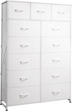 WLIVE Storage Organizer Unit with 13 Fabric Bins, Storage Drawers Organizer with Steel Frame, Tall Storage Tower Organizaton for Living Room, Hallway, Office, White