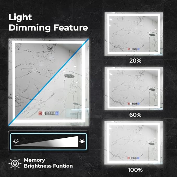 Fab Glass and Mirror LED Mirror 48x30 Inches, Led Bathroom Mirror with Lights Front and Backlit Anti-Fog Memory Brightness, Three Color Options Frameless Wall Mounted Bathroom Vanity Mirrors