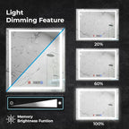Fab Glass and Mirror Dimmable Lighted Bathroom Wall Vanity with Anti-Fog and Adjustable Colors Rectangular Frameless LED Mirror 40L X 18W Clear