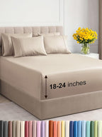 Extra Deep King Sheet Set - 6 Piece Breathable and Cooling Sheets - Hotel Luxury Bed Sheets Set - Easy & Secure Fit - Soft, Wrinkle Free and Comfy Sheets Set - Wheat Sheet Set with Extra Deep Pockets